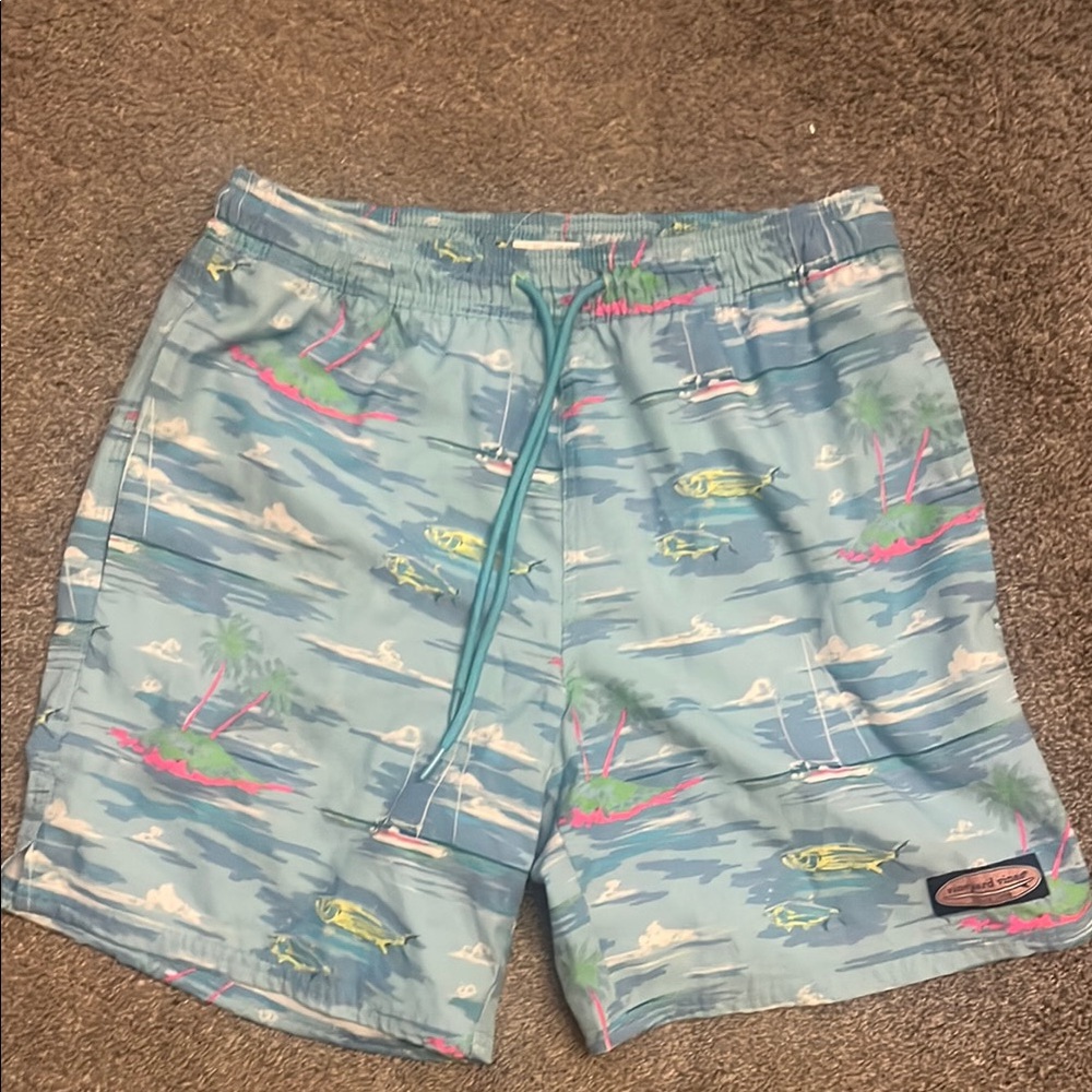 Blue Patterned Swim Shorts